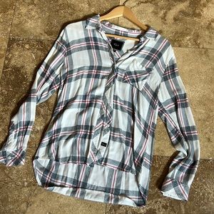 Rails red white and blue plaid button down shirt